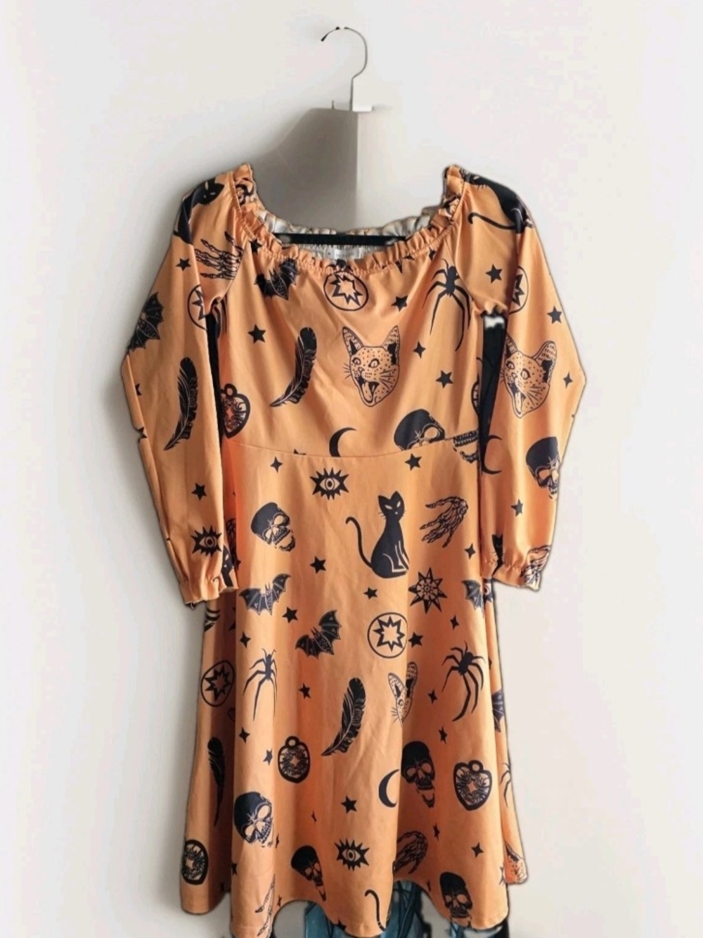 Dressfo Halloween Print Long Sleeve Dress Size US 6 Cats Skulls Bats